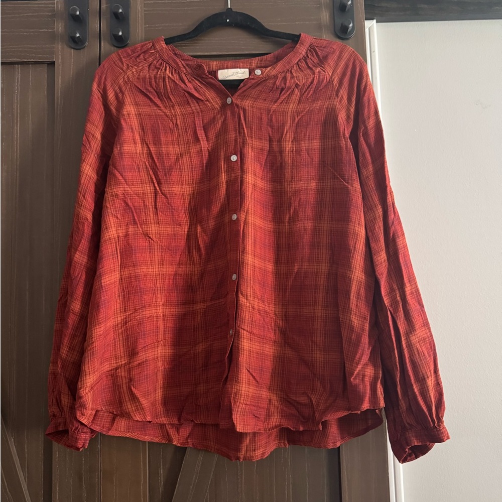 Universal Thread Plaid Button Down Long Sleeved Burnt Orange Top
